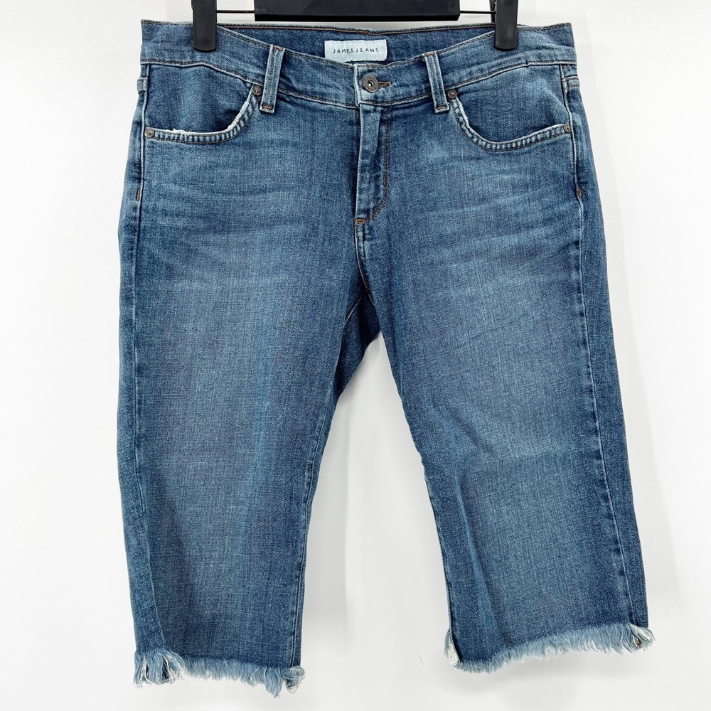James Jeans Womens Denim Cropped Jeans Frayed Hem Blue Size 28‎